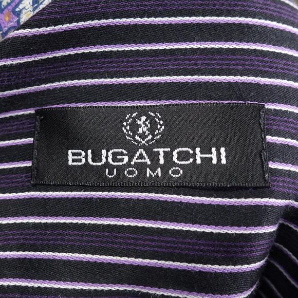 Bugatchi Uomo Shirt Mens Large Black Purple Striped Button Down Long Sleeve - Picture 6 of 9